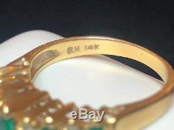 Vintage Estate 14k Gold Emerald & Diamond Ring Band Signed Bh Effy Wedding