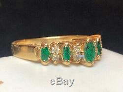 Vintage Estate 14k Gold Emerald & Diamond Ring Band Signed Bh Effy Wedding