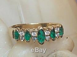 Vintage Estate 14k Gold Emerald & Diamond Ring Band Signed Bh Effy Wedding