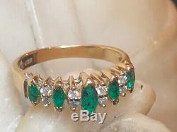 Vintage Estate 14k Gold Emerald & Diamond Ring Band Signed Bh Effy Wedding