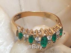 Vintage Estate 14k Gold Emerald & Diamond Ring Band Signed Bh Effy Wedding