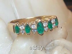 Vintage Estate 14k Gold Emerald & Diamond Ring Band Signed Bh Effy Wedding