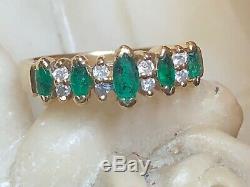 Vintage Estate 14k Gold Emerald & Diamond Ring Band Signed Bh Effy Wedding