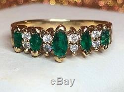 Vintage Estate 14k Gold Emerald & Diamond Ring Band Signed Bh Effy Wedding