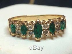 Vintage Estate 14k Gold Emerald & Diamond Ring Band Signed Bh Effy Wedding