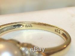 Vintage Estate 14k Gold Fresh Water Cultured Pearl Diamond Ring Signed Rti