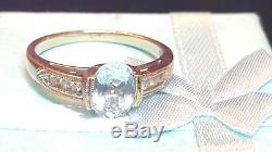 Vintage Estate 14k Gold Genuine Aquamarine & Diamond Ring Signed CD Art Deco