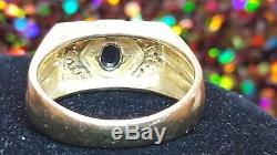 Vintage Estate 14k Gold Genuine Blue Sapphire & Diamond Mans Ring Signed Nei
