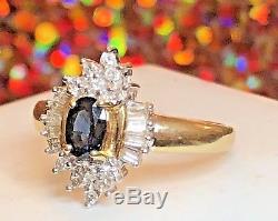 Vintage Estate 14k Gold Genuine Blue Sapphire Diamond Ring Designer Signed Adl