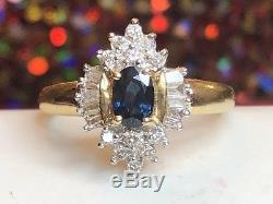 Vintage Estate 14k Gold Genuine Blue Sapphire Diamond Ring Designer Signed Adl
