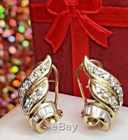 Vintage Estate 14k Gold Genuine Diamond Earrings Omega Back Designer Signed Hn