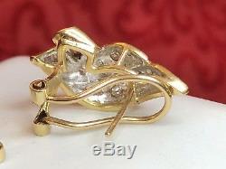 Vintage Estate 14k Gold Genuine Diamond Earrings Omega Back Designer Signed Hn