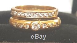 Vintage Estate 14k Gold Genuine Diamond Engagement Ring & Band Set Signed CL
