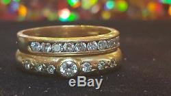 Vintage Estate 14k Gold Genuine Diamond Engagement Ring & Band Set Signed CL