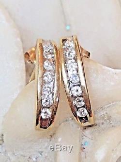 Vintage Estate 14k Gold Genuine Graduated Diamond Earrings J Hook Signed