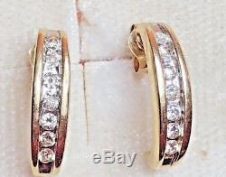 Vintage Estate 14k Gold Genuine Graduated Diamond Earrings J Hook Signed