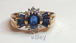 Vintage Estate 14k Gold Genuine Natural Blue Sapphire & Diamond Ring Signed Aj