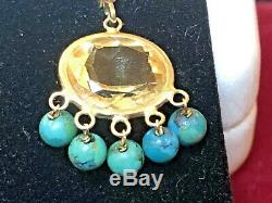 Vintage Estate 14k Gold Genuine Natural Citrine & Turquoise Earrings Signed Zb