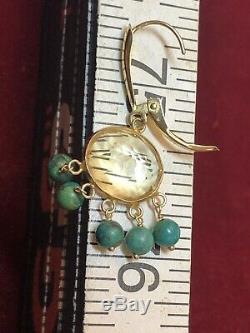 Vintage Estate 14k Gold Genuine Natural Citrine & Turquoise Earrings Signed Zb