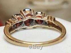 Vintage Estate 14k Gold Genuine Natural Garnet Diamond Ring Designer Signed Thl