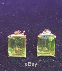 Vintage Estate 14k Gold Genuine Natural Green Peridot Earrings Signed Qcd