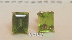 Vintage Estate 14k Gold Genuine Natural Green Peridot Earrings Signed Qcd