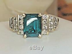 Vintage Estate 14k Gold Green Emerald & Diamond Ring Engagement Wedding Signed