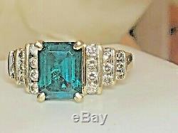 Vintage Estate 14k Gold Green Emerald & Diamond Ring Engagement Wedding Signed