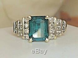 Vintage Estate 14k Gold Green Emerald & Diamond Ring Engagement Wedding Signed