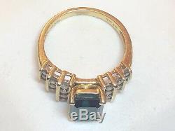 Vintage Estate 14k Gold Green Emerald & Diamond Ring Engagement Wedding Signed