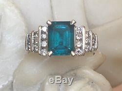 Vintage Estate 14k Gold Green Emerald & Diamond Ring Engagement Wedding Signed