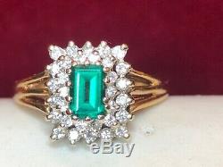 Vintage Estate 14k Gold Green Spinel Diamond Ring Wedding Engagement Signed Lls