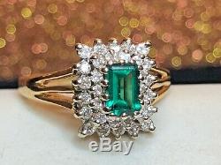 Vintage Estate 14k Gold Green Spinel Diamond Ring Wedding Engagement Signed Lls