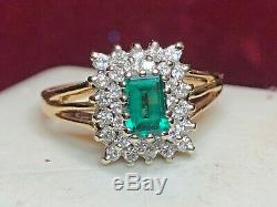 Vintage Estate 14k Gold Green Spinel Diamond Ring Wedding Engagement Signed Lls