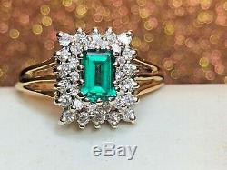 Vintage Estate 14k Gold Green Spinel Diamond Ring Wedding Engagement Signed Lls