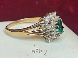Vintage Estate 14k Gold Green Spinel Diamond Ring Wedding Engagement Signed Lls