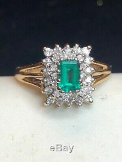 Vintage Estate 14k Gold Green Spinel Diamond Ring Wedding Engagement Signed Lls