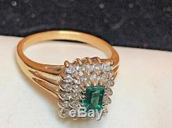 Vintage Estate 14k Gold Green Spinel Diamond Ring Wedding Engagement Signed Lls