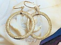 Vintage Estate 14k Gold Hoop Earrings Made In Italy Signed Textured Drop Dangle