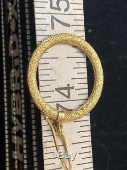 Vintage Estate 14k Gold Hoop Earrings Made In Italy Signed Textured Drop Dangle