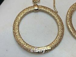 Vintage Estate 14k Gold Hoop Earrings Made In Italy Signed Textured Drop Dangle