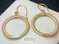 Vintage Estate 14k Gold Hoop Earrings Made In Italy Signed Textured Drop Dangle