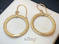 Vintage Estate 14k Gold Hoop Earrings Made In Italy Signed Textured Drop Dangle