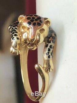 Vintage Estate 14k Gold Lion Enamel Ring Designer Signed Slc Panther