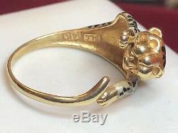 Vintage Estate 14k Gold Lion Enamel Ring Designer Signed Slc Panther