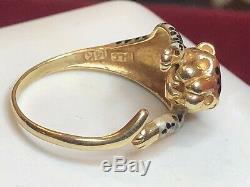 Vintage Estate 14k Gold Lion Enamel Ring Designer Signed Slc Panther