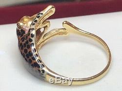 Vintage Estate 14k Gold Lion Enamel Ring Designer Signed Slc Panther