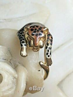 Vintage Estate 14k Gold Lion Enamel Ring Designer Signed Slc Panther