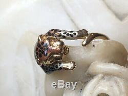 Vintage Estate 14k Gold Lion Enamel Ring Designer Signed Slc Panther