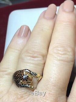 Vintage Estate 14k Gold Lion Enamel Ring Designer Signed Slc Panther